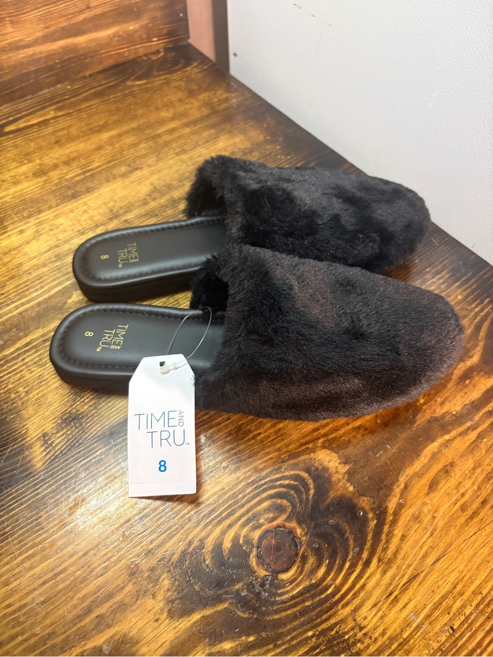 Time and tru black fur mules size 8